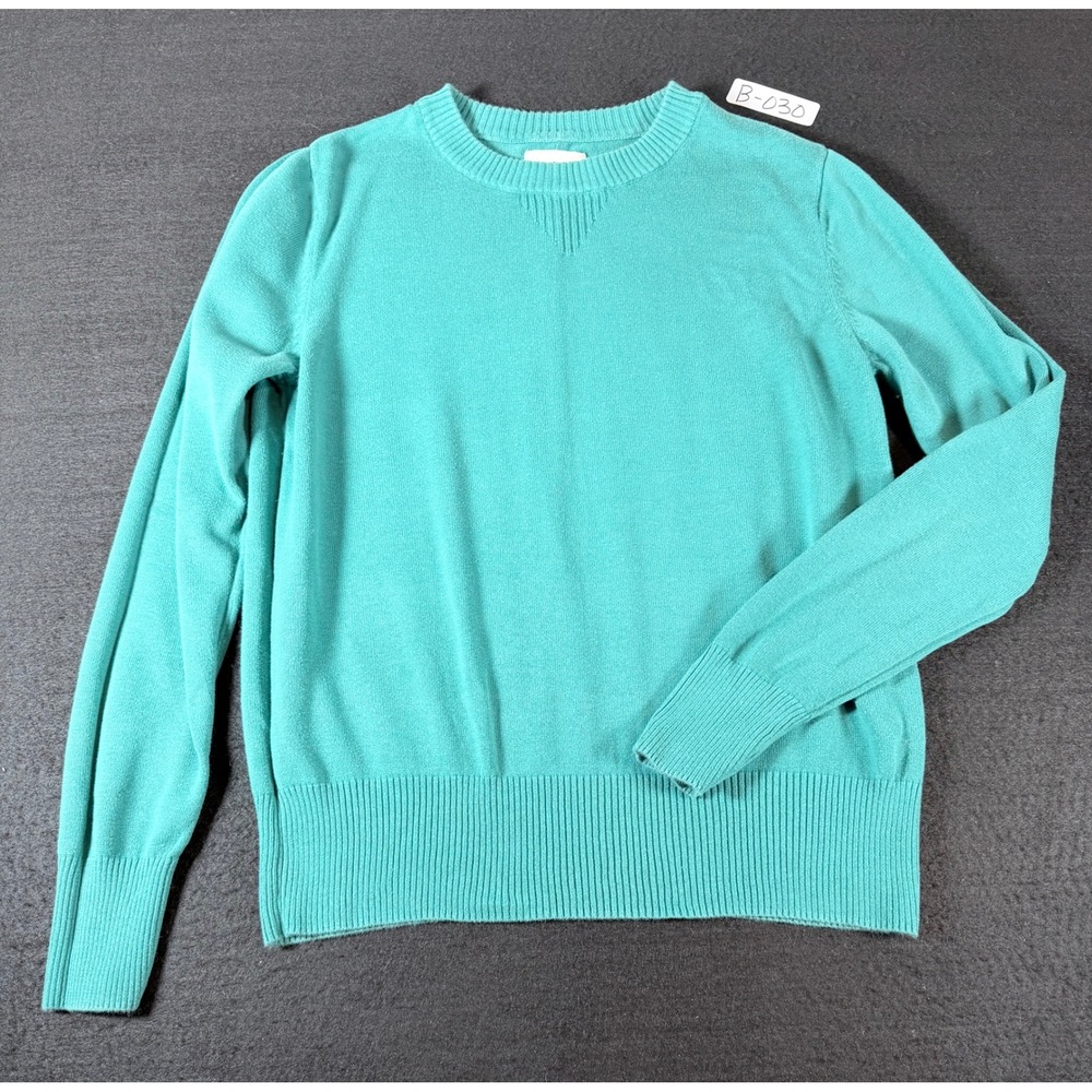 Pact Organic Cotton Crewneck Sweater Teal Green Ribbed Knit Size M